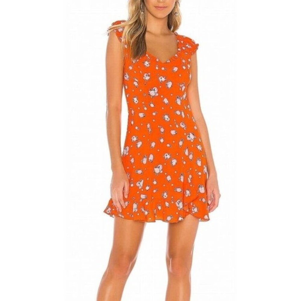 Free People Like A Lady Mini Dress Orange Citrus Orange Print Women’s Small NEW